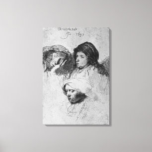 Three female heads with one sleeping, 1637 canvas print