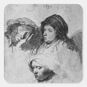 Three female heads with one sleeping, 1637 square sticker