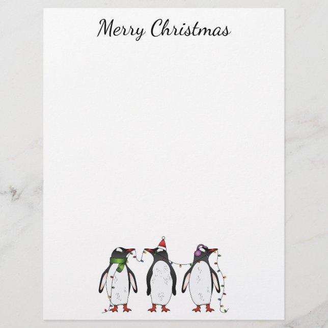 Three Festive Christmas Penguins With Custom Text Letterhead (Front)