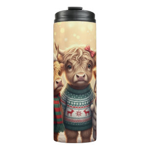 Three Festive Highland Coos Thermal Tumbler