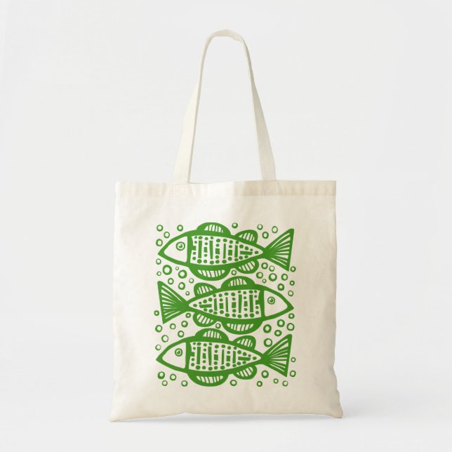 Three Fish - Avocado Green Tote Bag (Front)