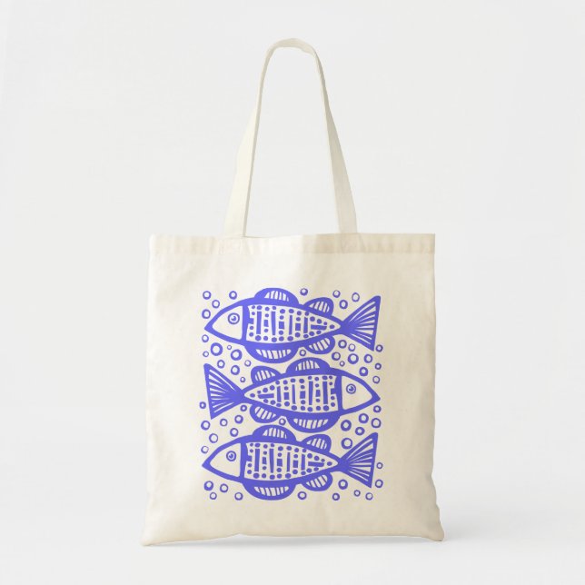 Three Fish - Electric Blue Tote Bag (Front)