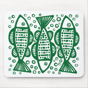 Three Fish - Forest Green Mouse Mat