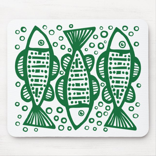 Three Fish - Forest Green Mouse Mat (Front)