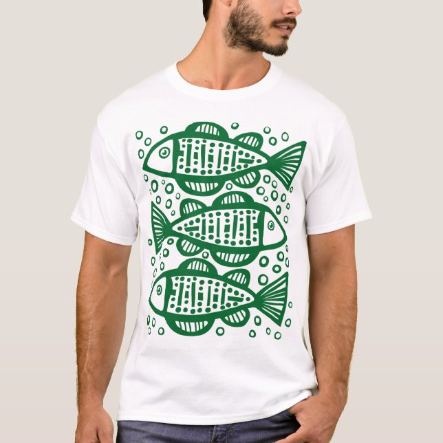 Three Fish - Forest Green T-Shirt (Front)