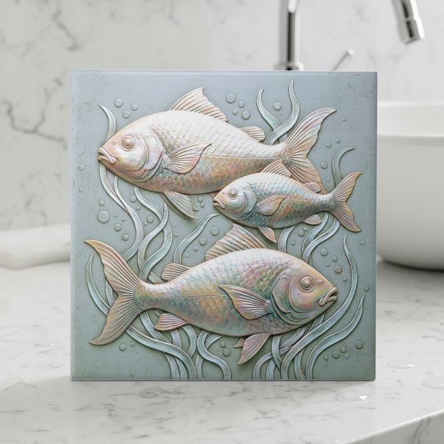Three Fish Opalescent Bas Relief D1221 Tile (Creator Uploaded)
