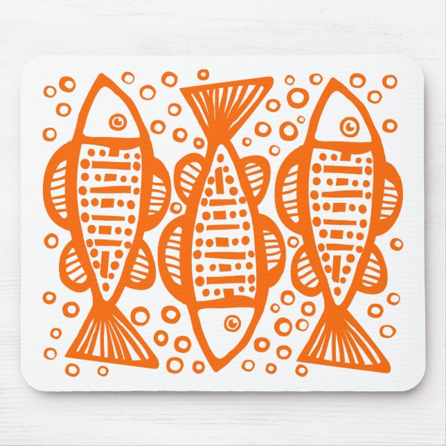 Three Fish - Orange Mouse Mat (Front)