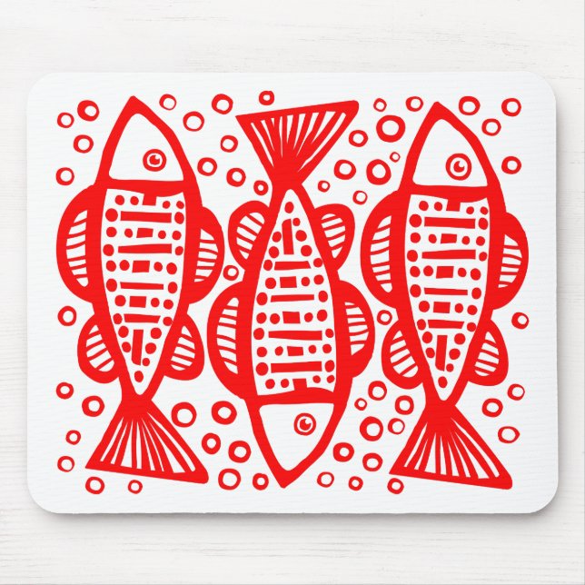 Three Fish - Red Mouse Mat (Front)