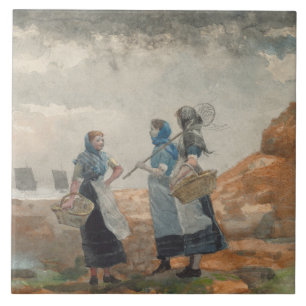 Three Fisher Girls (at Tynemouth, Northumberland) Tile