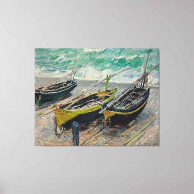 Three Fishing Boats by Claude Monet Canvas Print (Front)