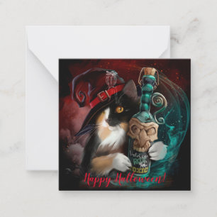 Three-fit cat wizard and a bottle of valerian	 card