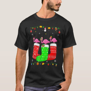 Three Flamingo In Christmas Socks Matching Xmas Pa T-Shirt
