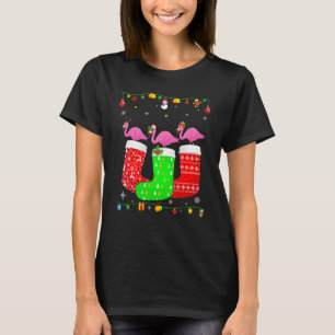Three Flamingo In Christmas Socks Matching Xmas Pa T-Shirt