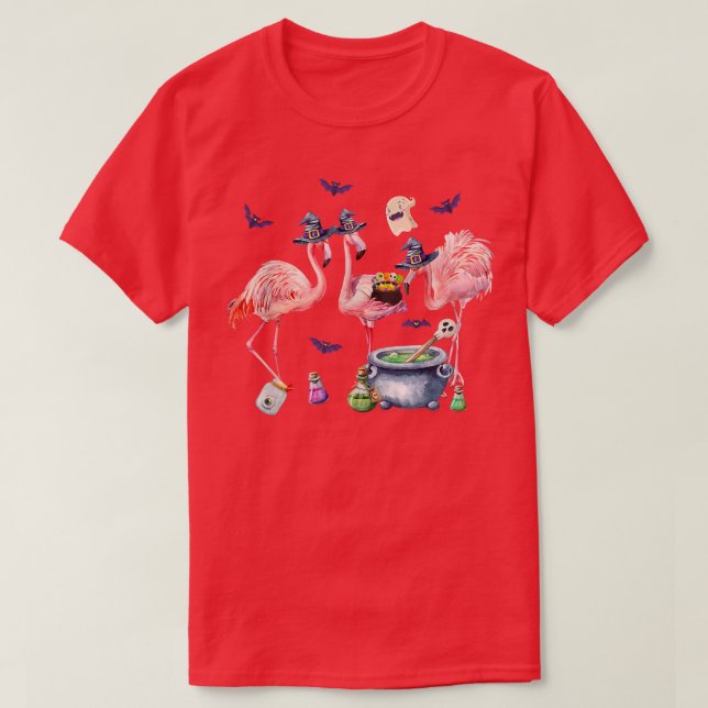 Three Flamingo Wearing Witch Hat Halloween Flaming T-Shirt (Design Front)