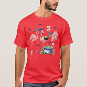Three Flamingo Wearing Witch Hat Halloween Flaming T-Shirt