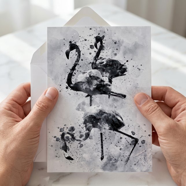 Three Flamingos Black and White Watercolor Card (Three Flamingos Black and White Watercolor. Note Card)