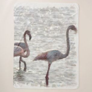 Three Flamingos Watercolor Sherpa Blanket