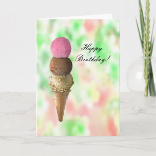 Three Flavours Ice Cream Cone Happy Birthday Day Card