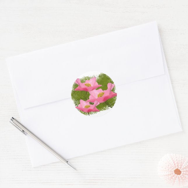 Three Floating Pink Poppy Close-up Classic Round Sticker (Envelope)