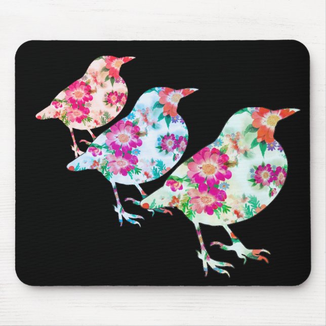 Three Floral Birdies Mouse Mat (Front)