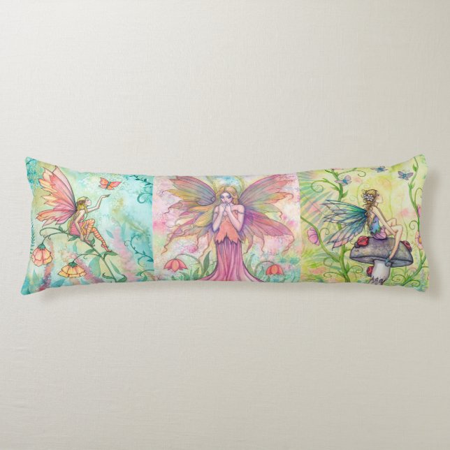 Three Flower Fairies by Molly Harrison Fantasy Art Body Cushion (Front)