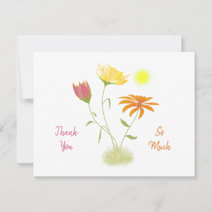 Three Flowers in the Sun - transparent on white. Thank You Card