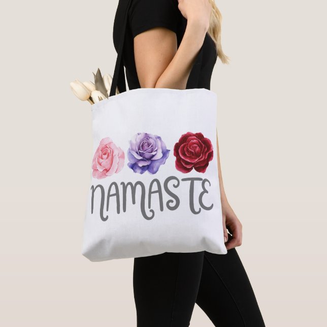 Three Flowers Namaste Tote Bag (Close Up)