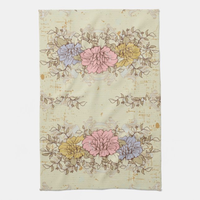 Three Flowers, Vintage Country Floral Tea Towel (Vertical)