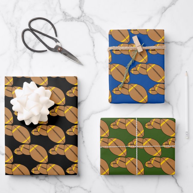 Three Footballs Wrapping Paper Sheet (Front)