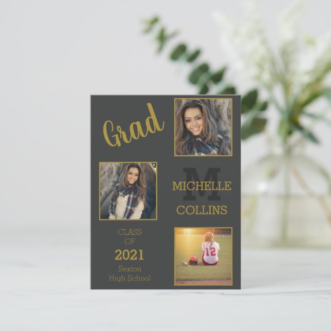 Three Frames Simple Graduation Holiday Card (Standing Front)