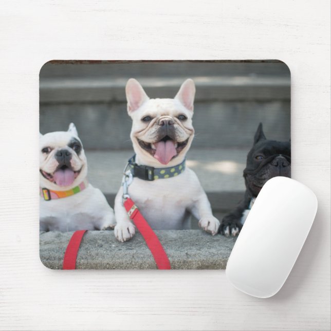 Three French Bulldogs Mouse Mat (With Mouse)