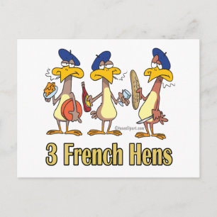three french hens 3rd third day of christmas holiday postcard