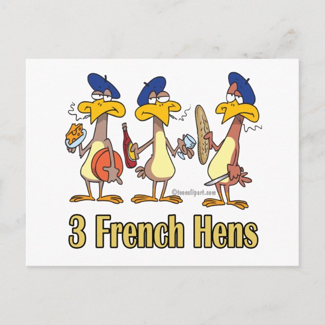 three french hens 3rd third day of christmas holiday postcard (Front)