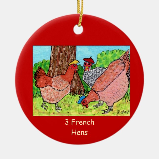 Three French Hens Ceramic Tree Decoration (Front)