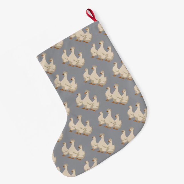 Three French Hens Cut-Out Stencil-Style 3 Large Christmas Stocking (Back (Hanging))