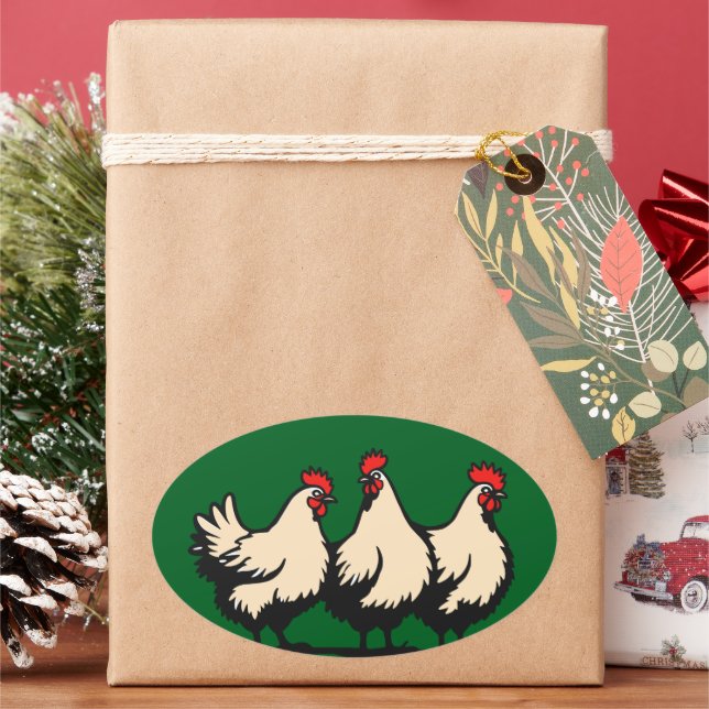 Three French Hens Cut-Out Stencil-Style 4 Oval Sticker (Holiday)
