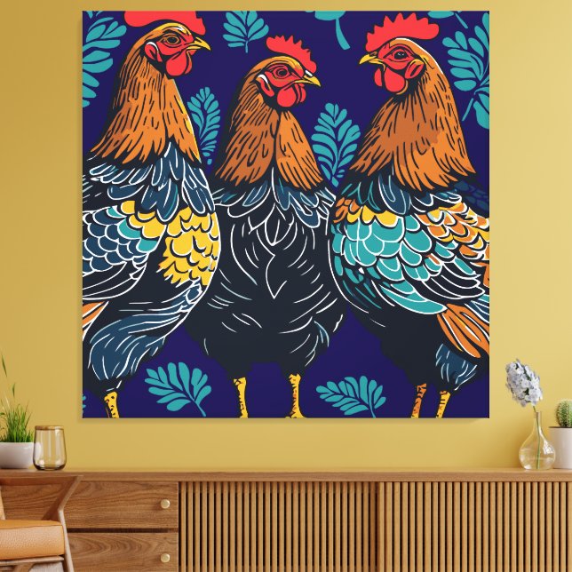 Three French Hens Cut-Out Stencil-Style Canvas Print (Insitu(LivingRoom))