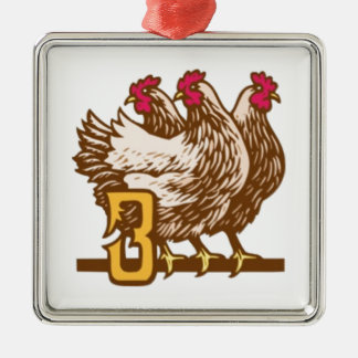 Three French Hens Metal Tree Decoration