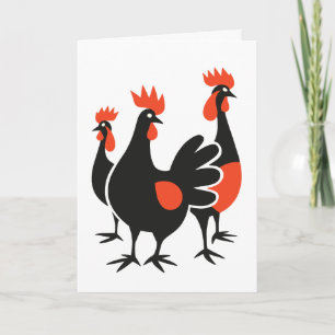 Three French Hens Retro Mid-Century Cut-Out 4 Holiday Card