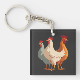 Three French Hens Retro Mid-Century Cut-Out 6 Key Ring