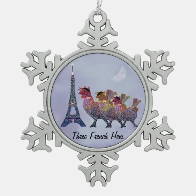 Three French Hens Snowflake Ornament (Front)