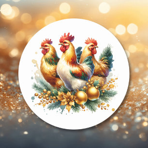 Three French Hens   Twelve Days of Christmas Classic Round Sticker