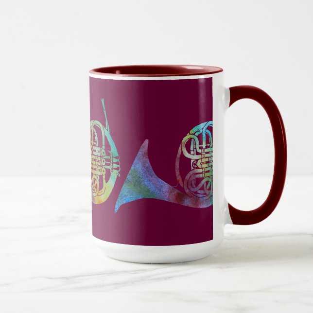 Three French Horns on Burgandy Mug (Right)