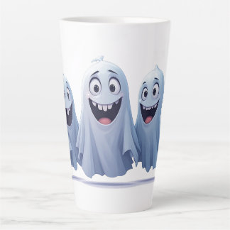 Three Friendly Halloween Ghosts Together At Night Latte Mug