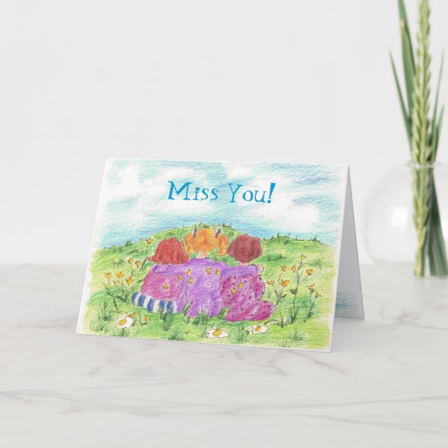 Three Friends Summer Flower Meadow Miss You  Card (Front)