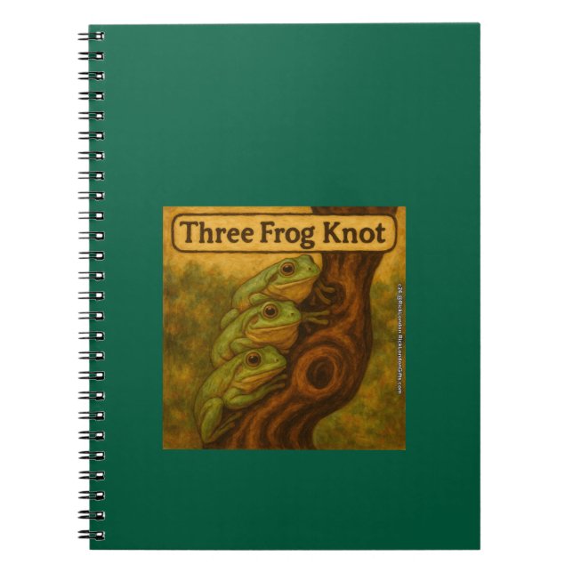 Three Frog Knot – Whimsical Amphibian Wordplay Art Notebook (Front)