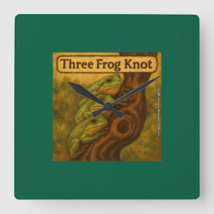 Three Frog Knot – Whimsical Amphibian Wordplay Art Square Wall Clock