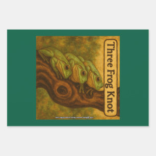 Three Frog Knot – Whimsical Amphibian Wordplay Art Wrapping Paper Sheet