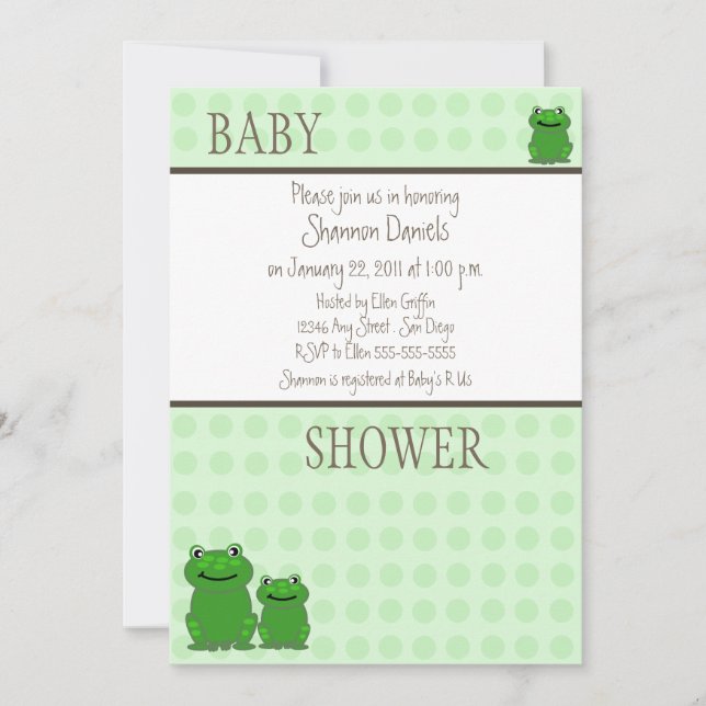 Three Frogs -green baby shower Invitation (Front)