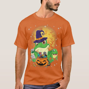 Three Frogs Mummy Witch Moon Ghosts Pumpkin Candy T-Shirt